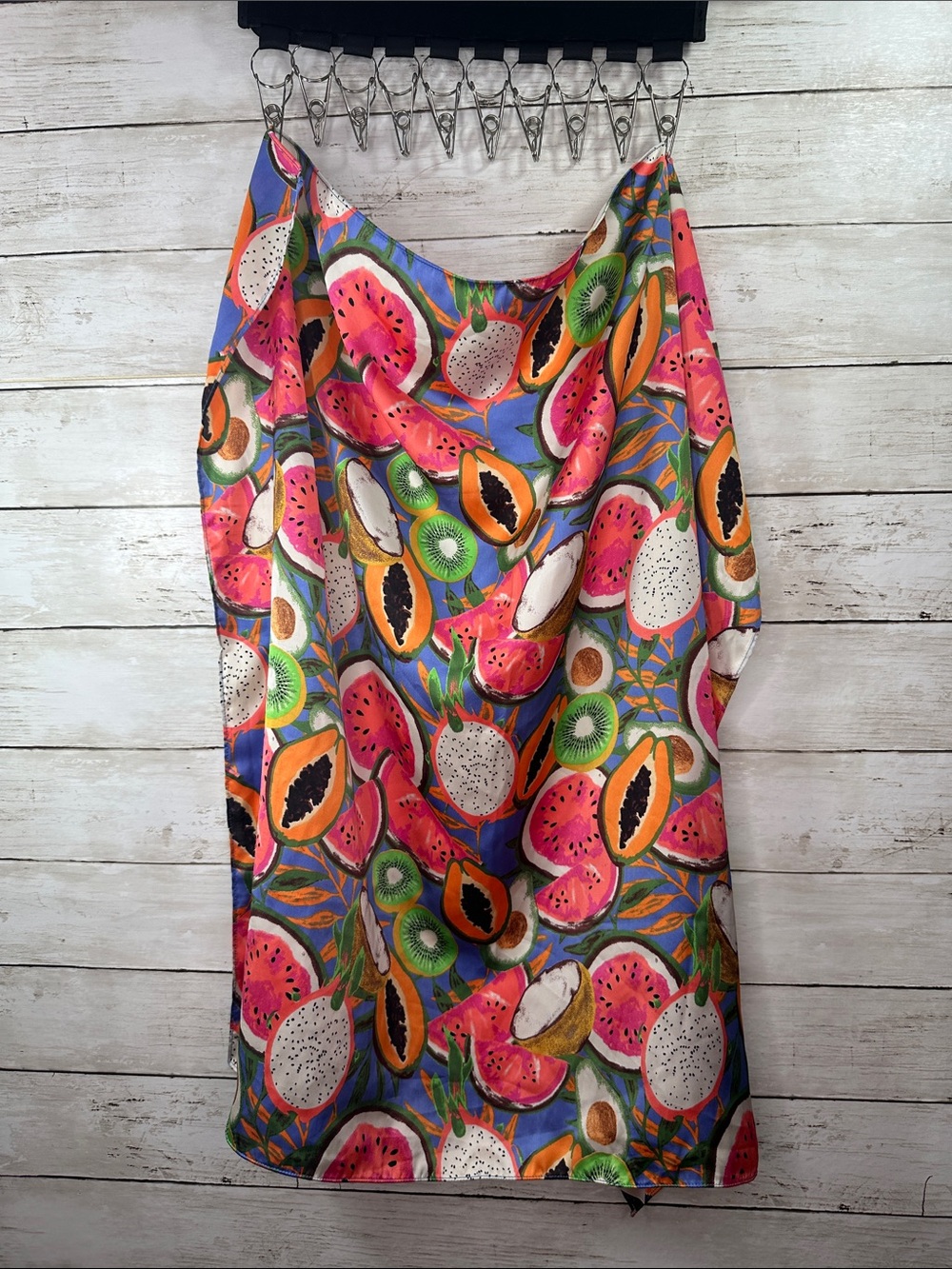 ZARA Tropical Fruit Print Square Satin Scarf Medium Watermelon Dragon Fruit